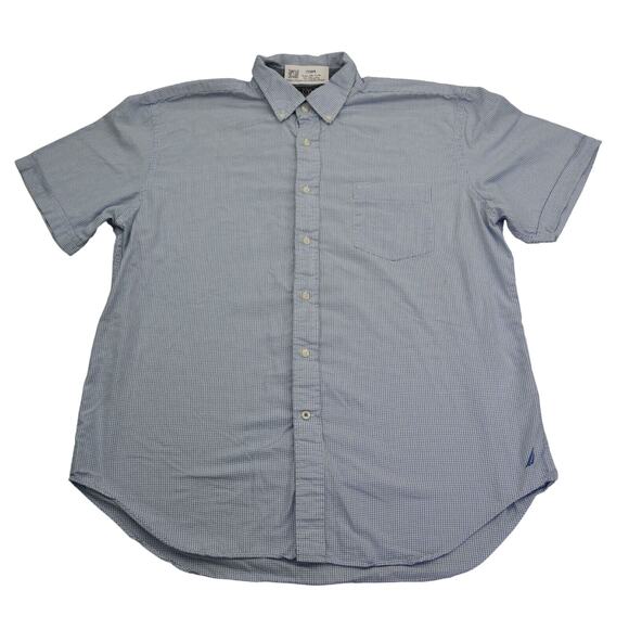 Nautica Shirt Mens XL Blue Short Sleeve Collared Button Down Cotton Pocket - Picture 1 of 16